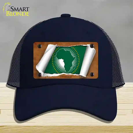 African Union Flag Scroll Novelty License Plate Hat Mesh / Navy