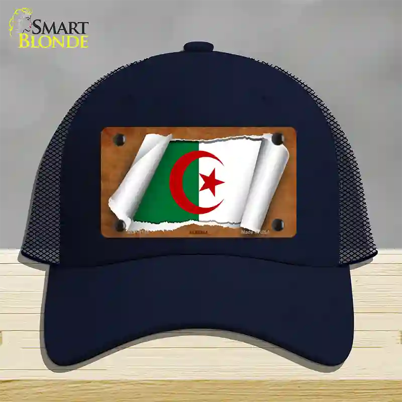 Algeria Flag Scroll Novelty License Plate Hat Mesh / Navy