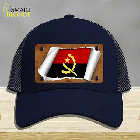 Angola Flag Scroll Novelty License Plate Hat Mesh / Navy