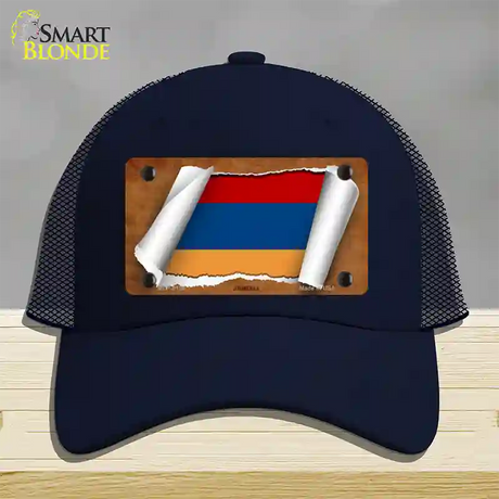 Armenia Flag Scroll Novelty License Plate Hat Mesh / Navy