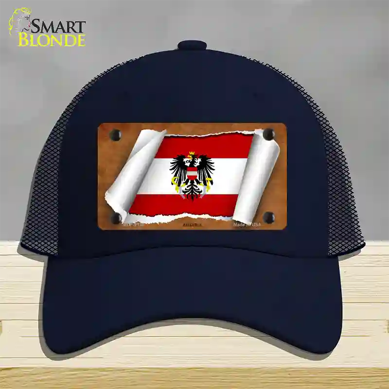 Austria Flag Scroll Novelty License Plate Hat Mesh / Navy