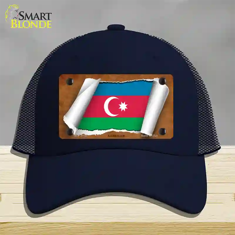 Azerbaijan Flag Scroll Novelty License Plate Hat Mesh / Navy