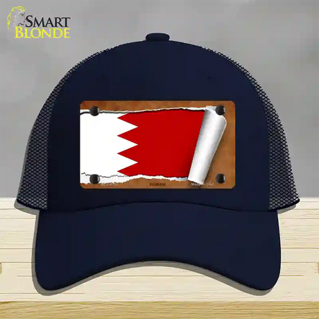 Bahrain Flag Scroll Novelty License Plate Hat Mesh / Navy