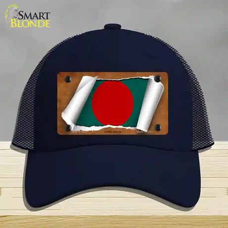 Bangladesh Flag Scroll Novelty License Plate Hat Mesh / Navy