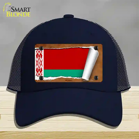 Belarus Flag Scroll Novelty License Plate Hat Mesh / Navy