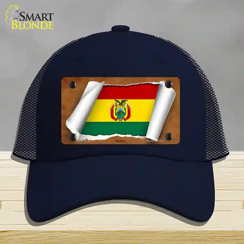 Bolivia Flag Scroll Novelty License Plate Hat Mesh / Navy