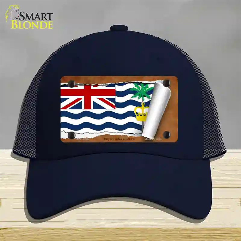 British Indian Ocean Flag Scroll Novelty License Plate Hat Mesh / Navy