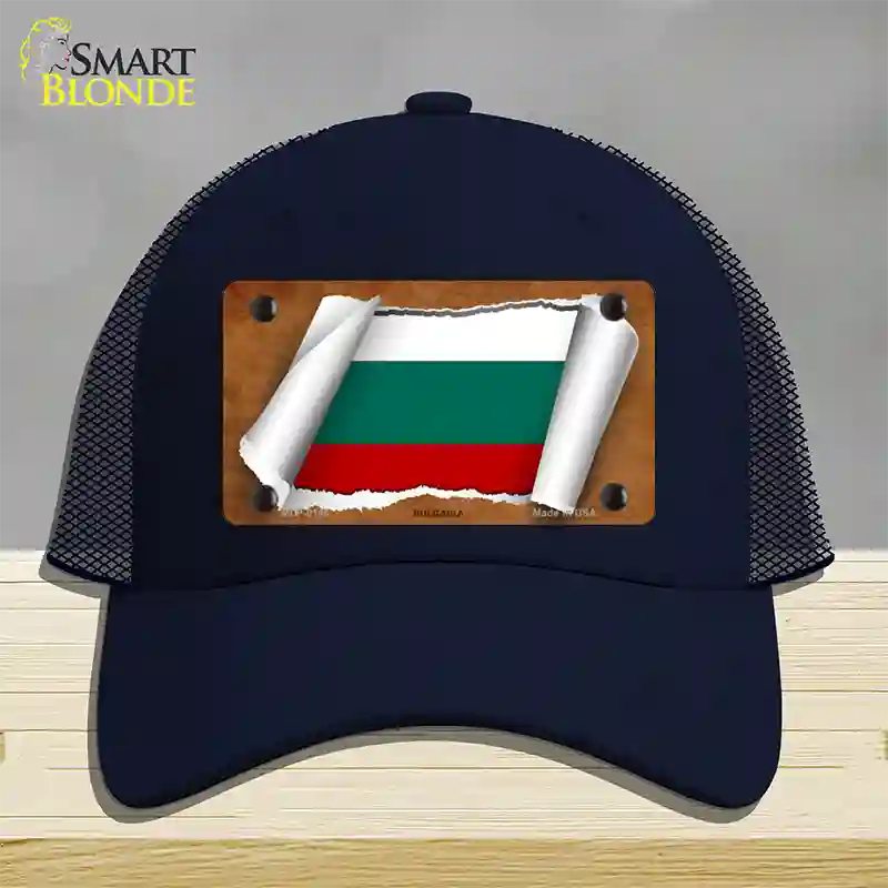 Bulgaria Flag Scroll Novelty License Plate Hat Mesh / Navy