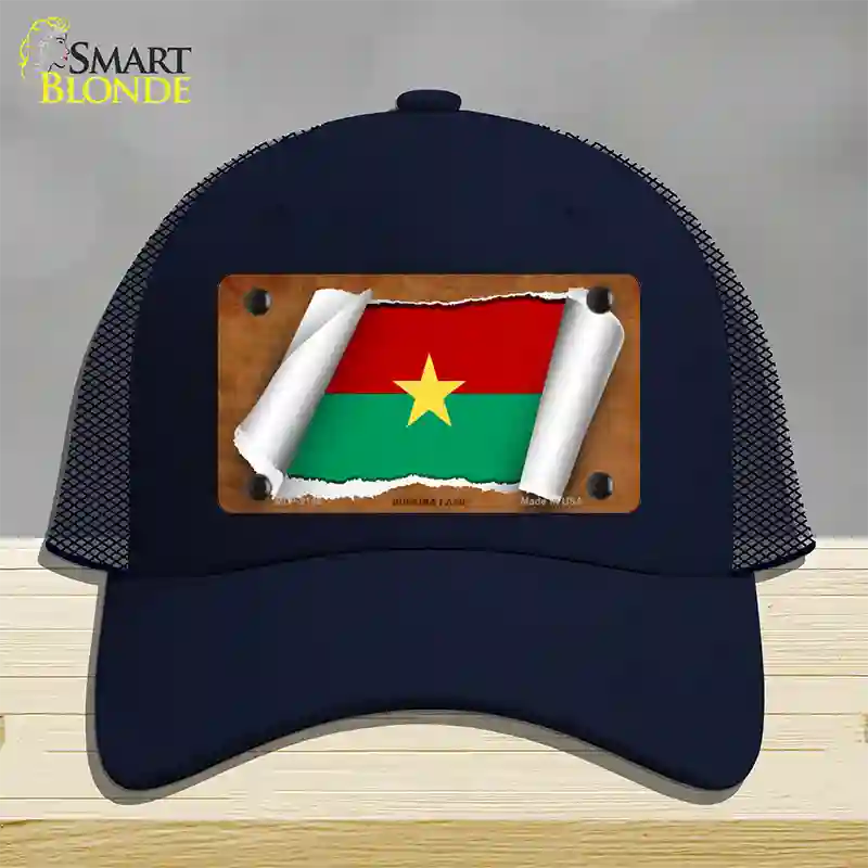 Burkina Faso Flag Scroll Novelty License Plate Hat Mesh / Navy