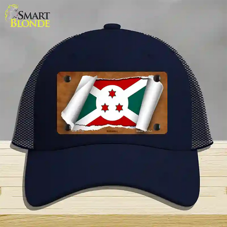 Burundi Flag Scroll Novelty License Plate Hat Mesh / Navy