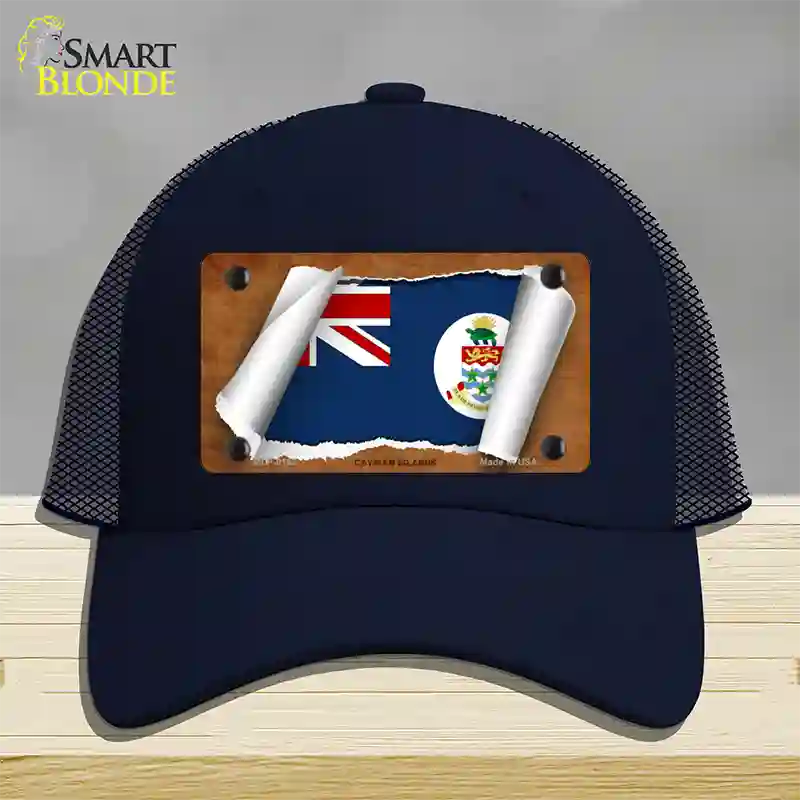 Cayman Islands Flag Scroll Novelty License Plate Hat Mesh / Navy