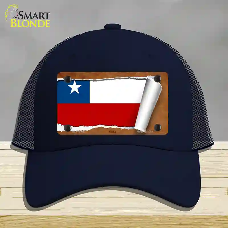 Chile Flag Scroll Novelty License Plate Hat Mesh / Navy