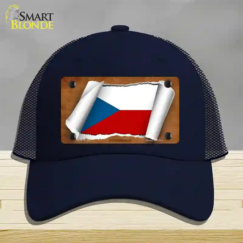 Czech Republic Flag Scroll Novelty License Plate Hat Mesh / Navy