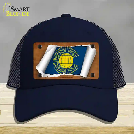 Commonwealth Flag Scroll Novelty License Plate Hat Mesh / Navy