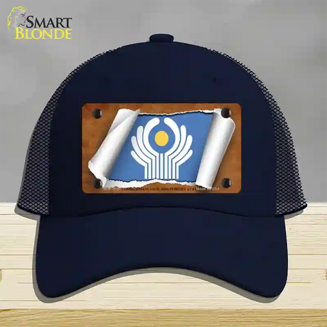 Commonwealth of Independent States Flag Scroll Novelty License Plate Hat Mesh / Navy