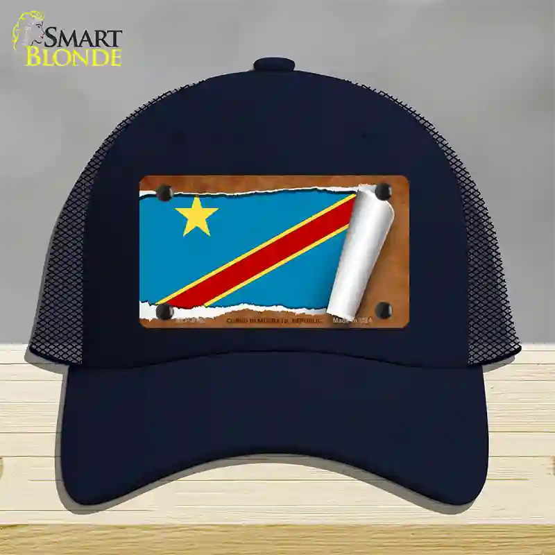 Congo Democratic Republic Flag Scroll Novelty License Plate Hat Mesh / Navy