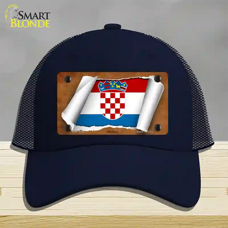 Croatia Flag Scroll Novelty License Plate Hat Mesh / Navy