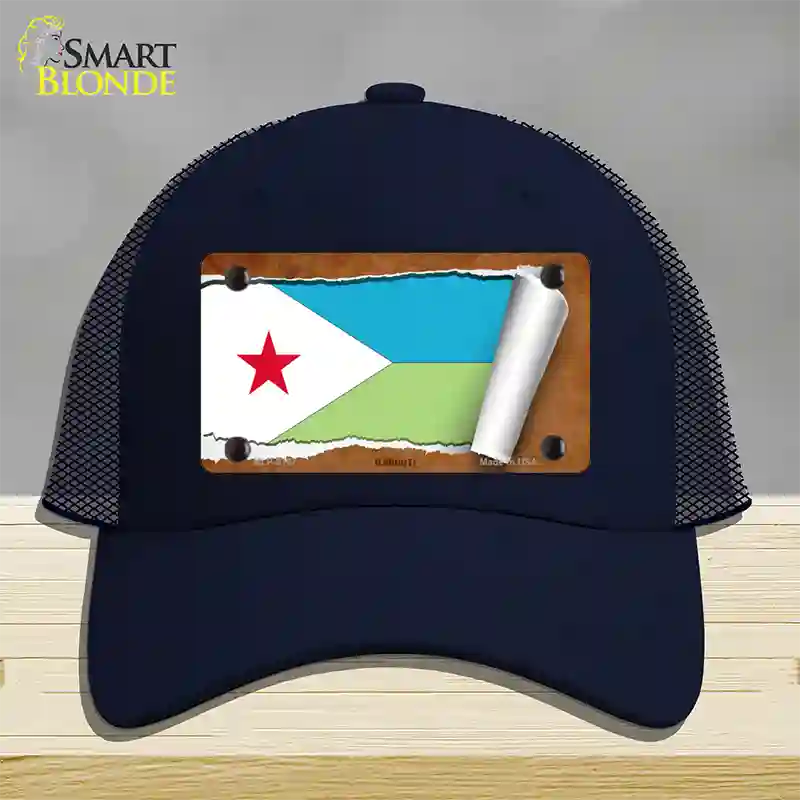 Djibouti Flag Scroll Novelty License Plate Hat Mesh / Navy