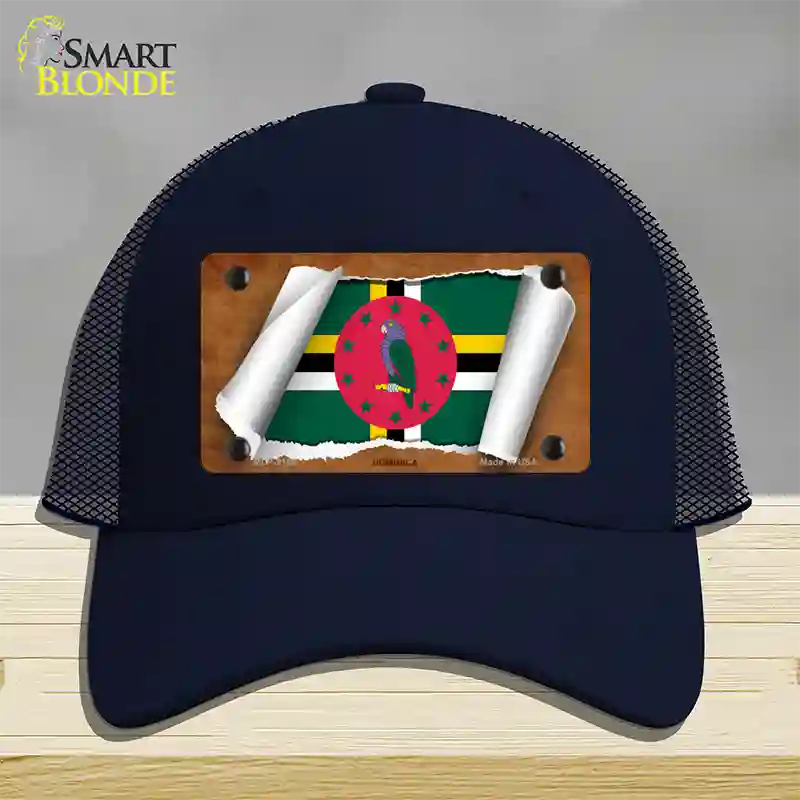 Dominica Flag Scroll Novelty License Plate Hat Mesh / Navy