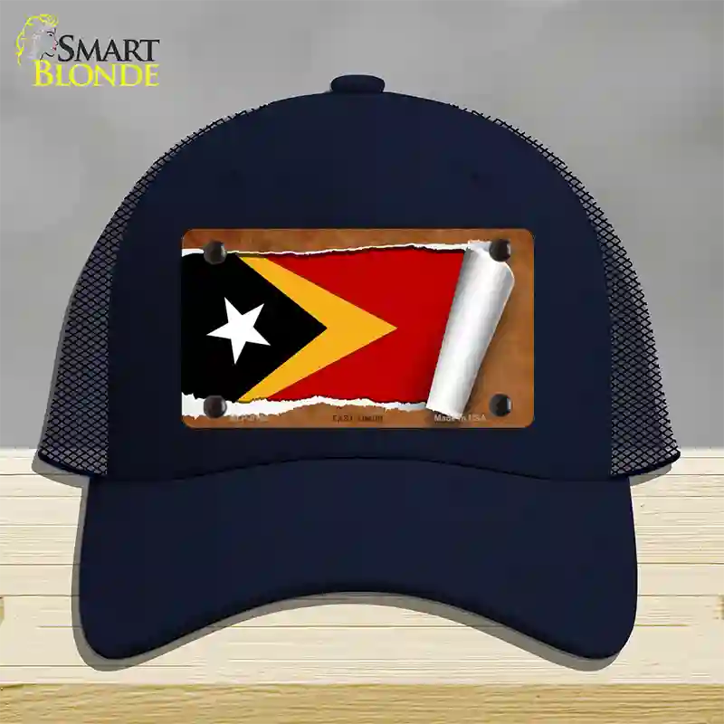 East Timor Flag Scroll Novelty License Plate Hat Mesh / Navy