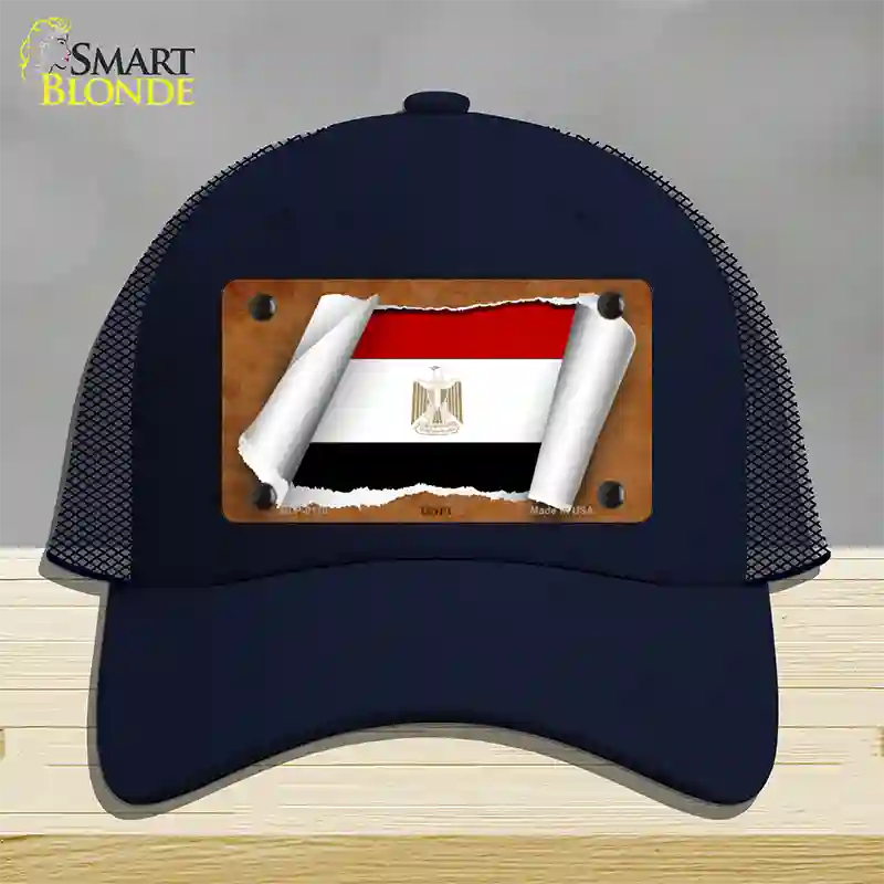 Egypt Flag Scroll Novelty License Plate Hat Mesh / Navy