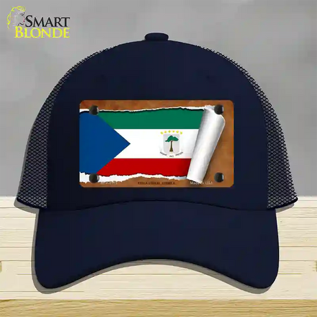 Equatorial Guinea Flag Scroll Novelty License Plate Hat Mesh / Navy