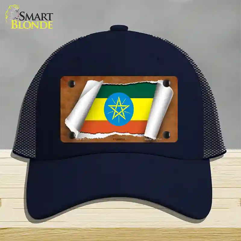 Ethiopia Flag Scroll Novelty License Plate Hat Mesh / Navy