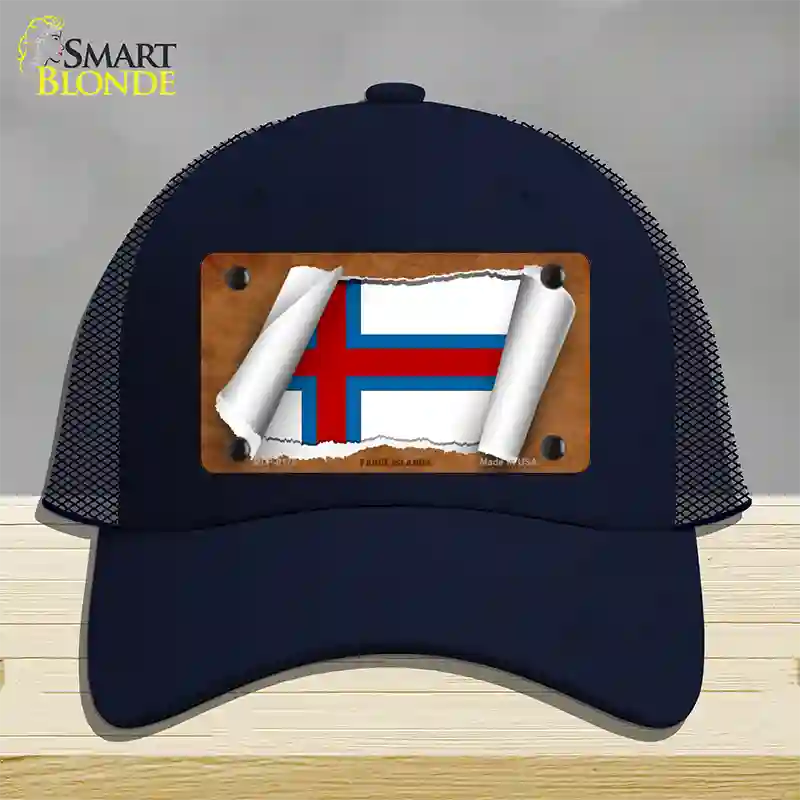 Faroe Islands Flag Scroll Novelty License Plate Hat Mesh / Navy