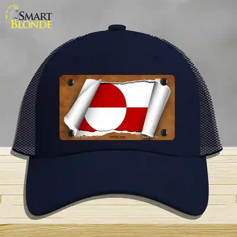 Greenland Flag Scroll Novelty License Plate Hat Mesh / Navy