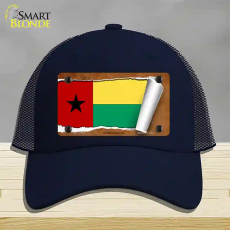 Guinea-Bissau Flag Scroll Novelty License Plate Hat Mesh / Navy