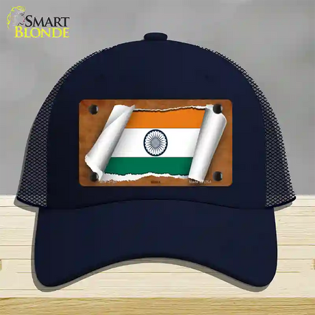 India Flag Scroll Novelty License Plate Hat Mesh / Navy