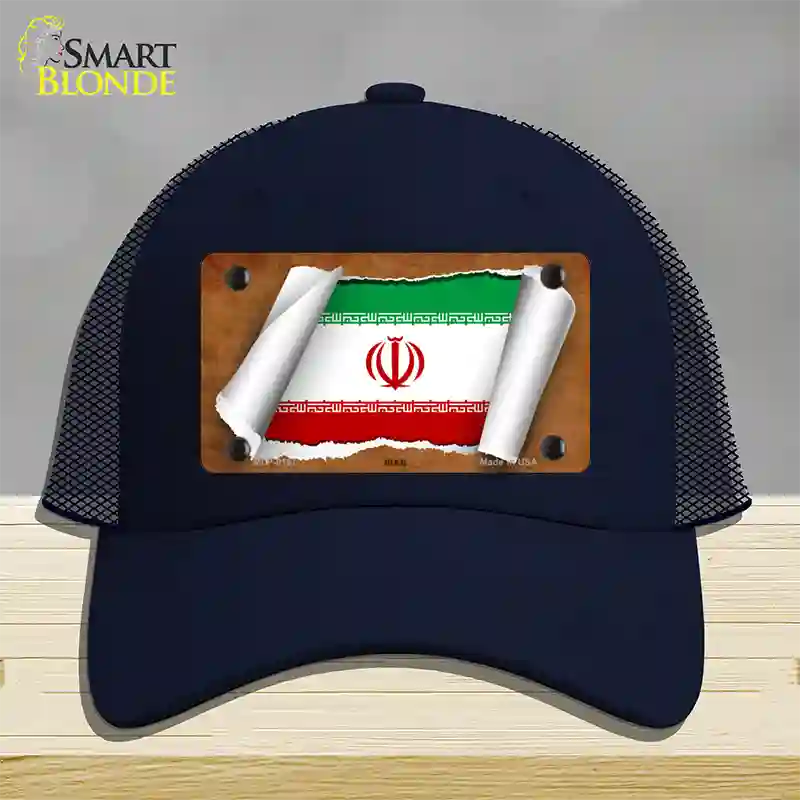 Iran Flag Scroll Novelty License Plate Hat Mesh / Navy