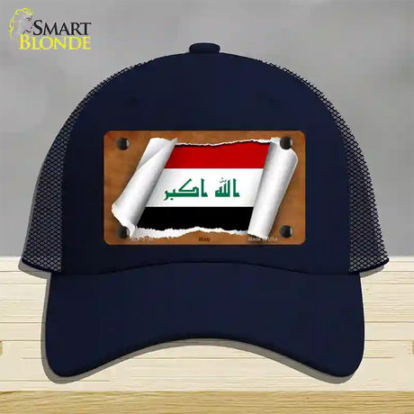 Iraq Flag Scroll Novelty License Plate Hat Mesh / Navy