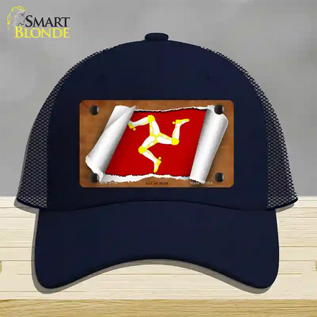 Isle of Man Flag Scroll Novelty License Plate Hat Mesh / Navy