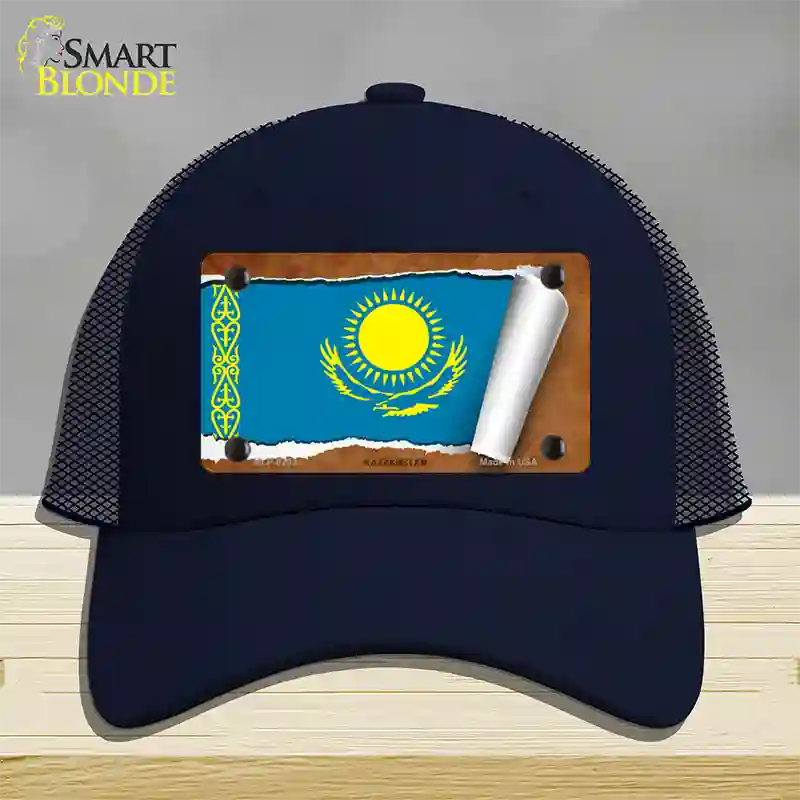 Kasakhstan Flag Scroll Novelty License Plate Hat Mesh / Navy