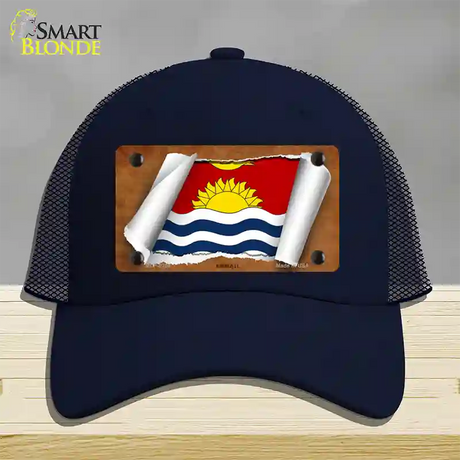 Kiribati Flag Scroll Novelty License Plate Hat Mesh / Navy