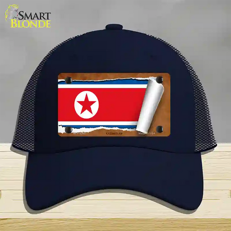 North Korea Flag Scroll Novelty License Plate Hat Mesh / Navy