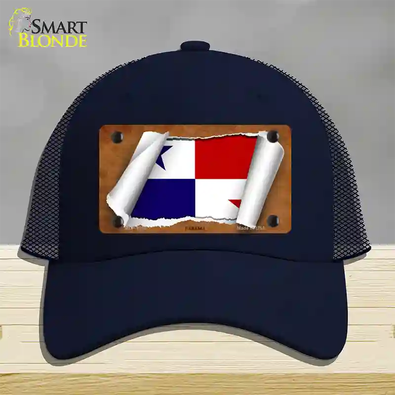 Panama Flag Scroll Novelty License Plate Hat Mesh / Navy