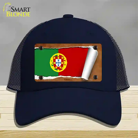 Portugal Flag Scroll Novelty License Plate Hat Mesh / Navy