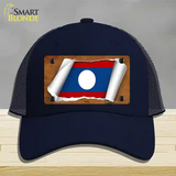 Laos Flag Scroll Novelty License Plate Hat Mesh / Navy