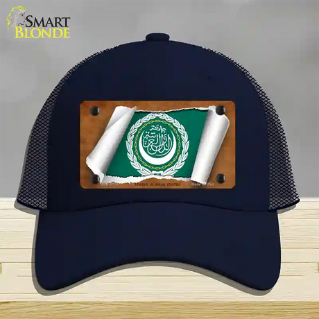 League of Arab States Flag Scroll Novelty License Plate Hat Mesh / Navy