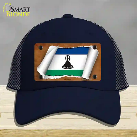 Lesotho Flag Scroll Novelty License Plate Hat Mesh / Navy