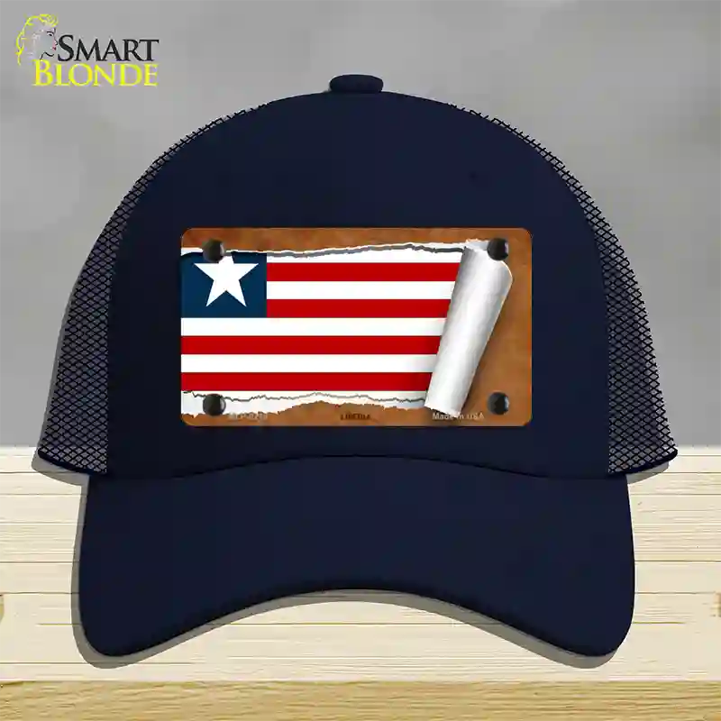 Liberia Flag Scroll Novelty License Plate Hat Mesh / Navy