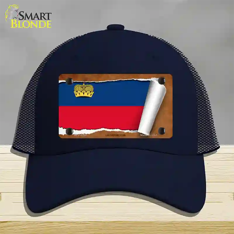 Liechtenstein Flag Scroll Novelty License Plate Hat Mesh / Navy