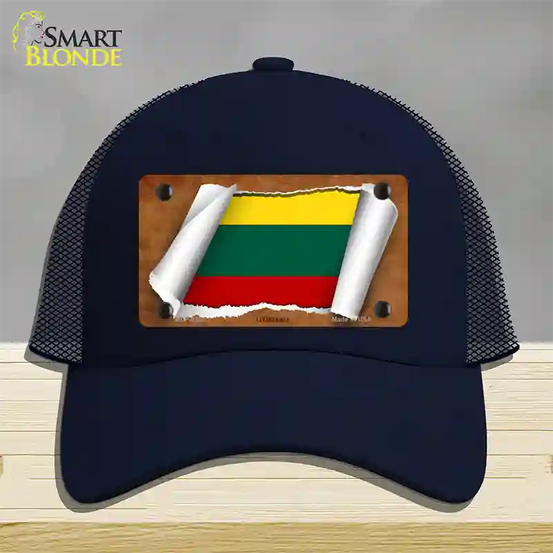 Lithuania Flag Scroll Novelty License Plate Hat Mesh / Navy