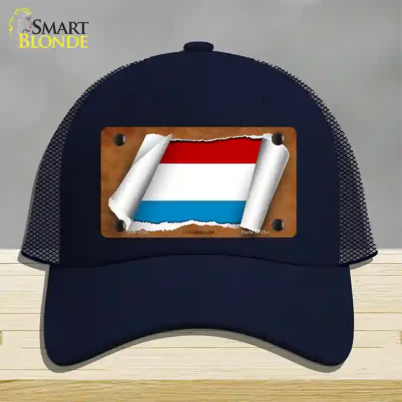 Luxemboury Flag Scroll Novelty License Plate Hat Mesh / Navy