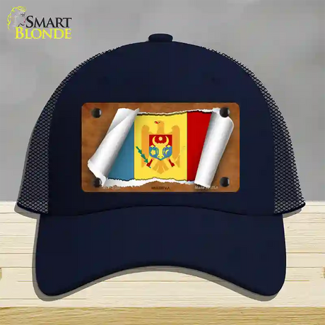 Moldova Flag Scroll Novelty License Plate Hat Mesh / Navy