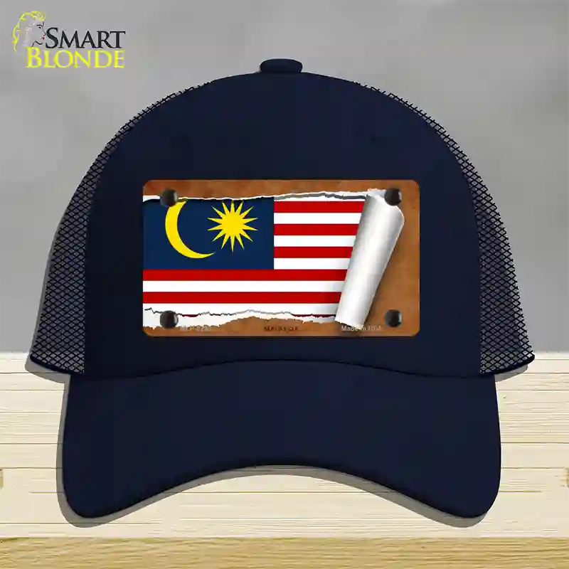 Malaysia Flag Scroll Novelty License Plate Hat Mesh / Navy