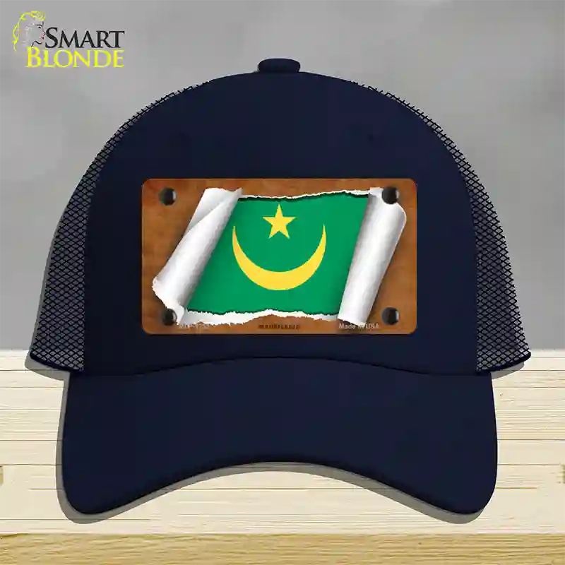 Mauritania Flag Scroll Novelty License Plate Hat Mesh / Navy