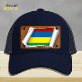 Mauritius Flag Scroll Novelty License Plate Hat Mesh / Navy